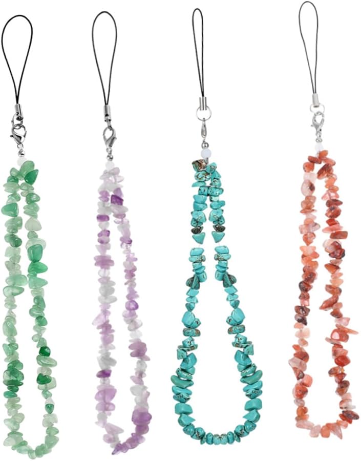 Beaded Crystal Phone Lanyard Wrist Strap 4Pcs Set Lightweight Mobile Accessory - Image 1
